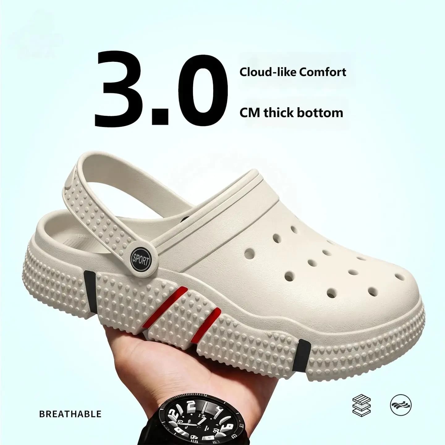 Men Women Fashion Clogs 3cm Thick Platform Cloud-Like Cushion Lightweight Non-Slip Hollow Breathable Sandals for Home Outdoor