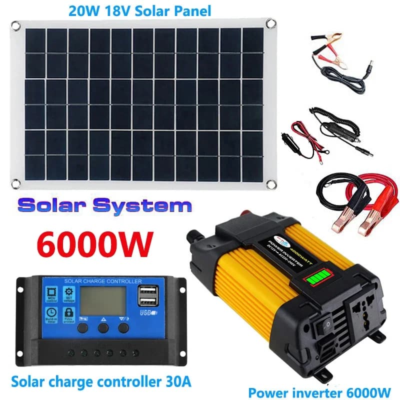 110/220V sistema di energia solare 20W pannello solare carica batteria 30A Controller 6000W Inverter modificato Kit di generazione di energia a onda sinusoidale