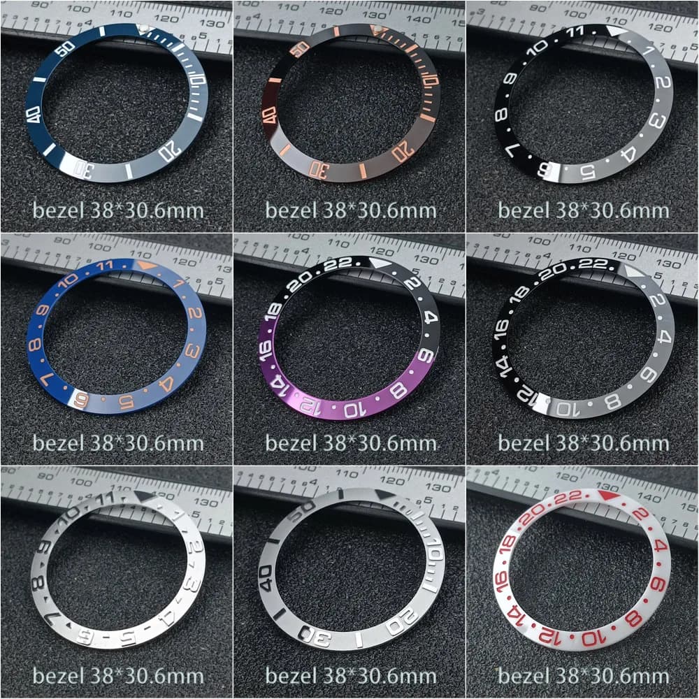 38 mm high-end ceramic/aluminum bezel ring * 30.6 mm, spare parts and accessories for GMT watches with inclined light
