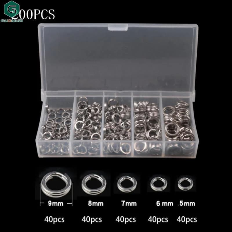 Set of 200 Rings Split in 5 Measures Stainless Steel, High Strength and Great Traction Force, Esche Connectors, for Fishing Box