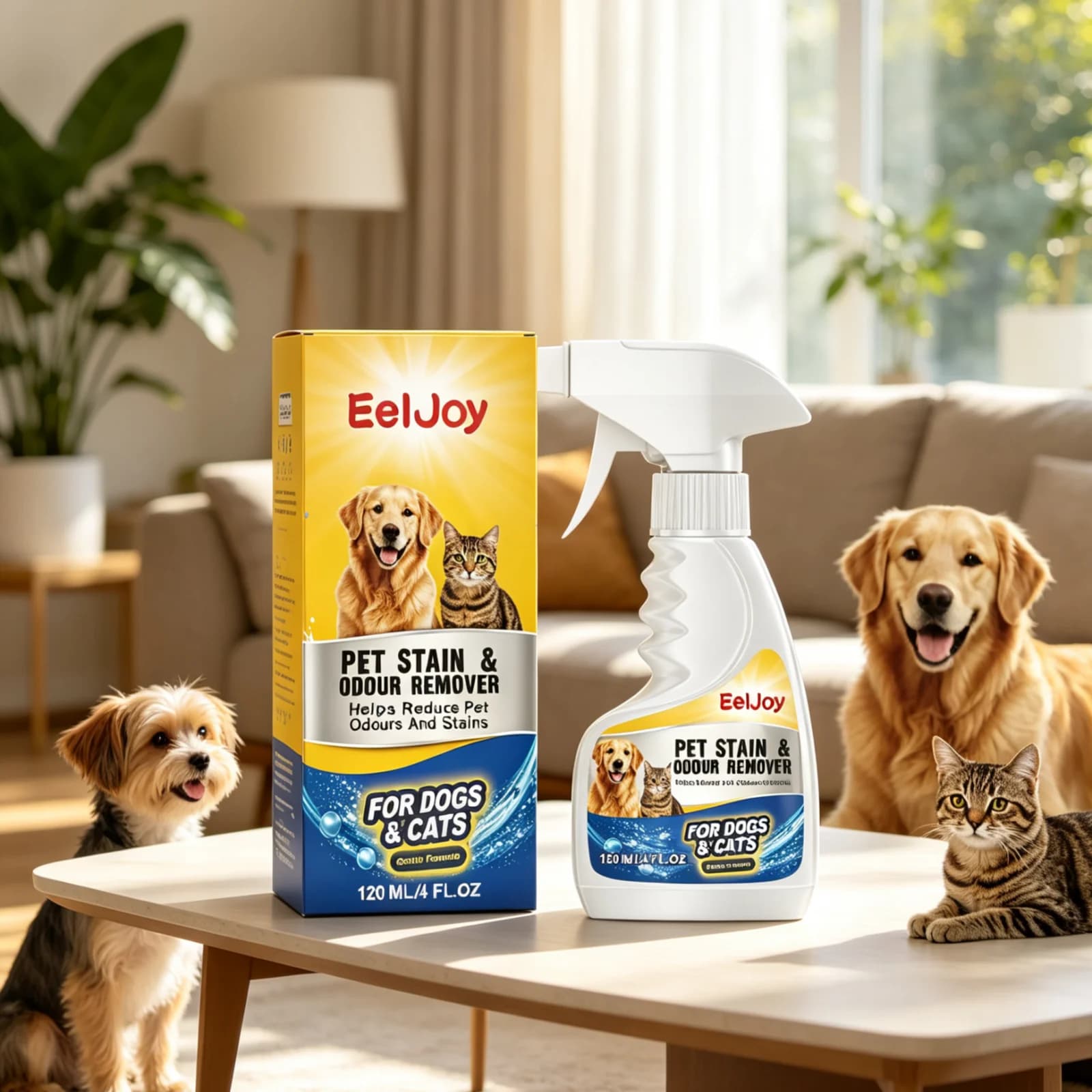 EelJoy Pet Stain Odor Remover Powerful Stain Cleaning Freshen Indoor Air Deodorizer Mild Formula Pet Odor Eliminator Spray 120ml