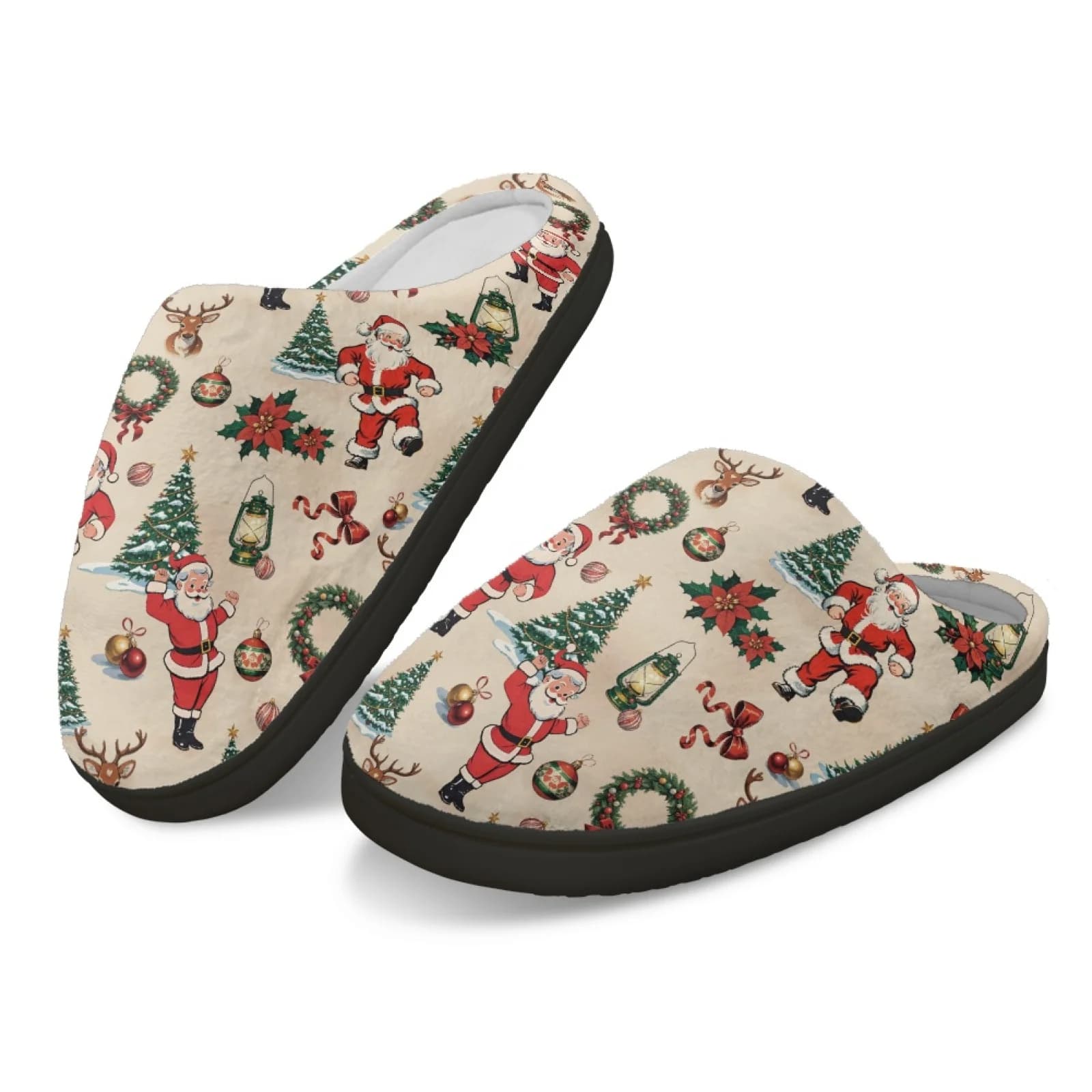 Christmas Santa Claus Slippers Women's Home Bedroom Shoes Winter Men's Female Indoor Plush Fluffy Living Room Floor Flip Flops