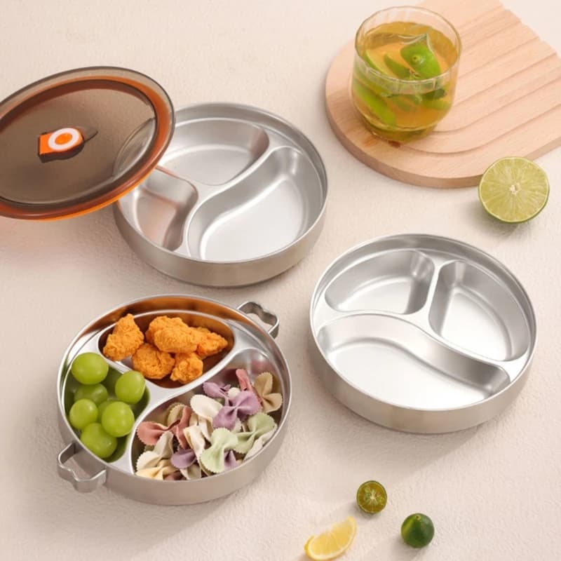 Contenitore per alimenti in acciaio inossidabile 304 Lunch Box con scomparti Stoviglie isolanti a doppia parete per uso ufficio
