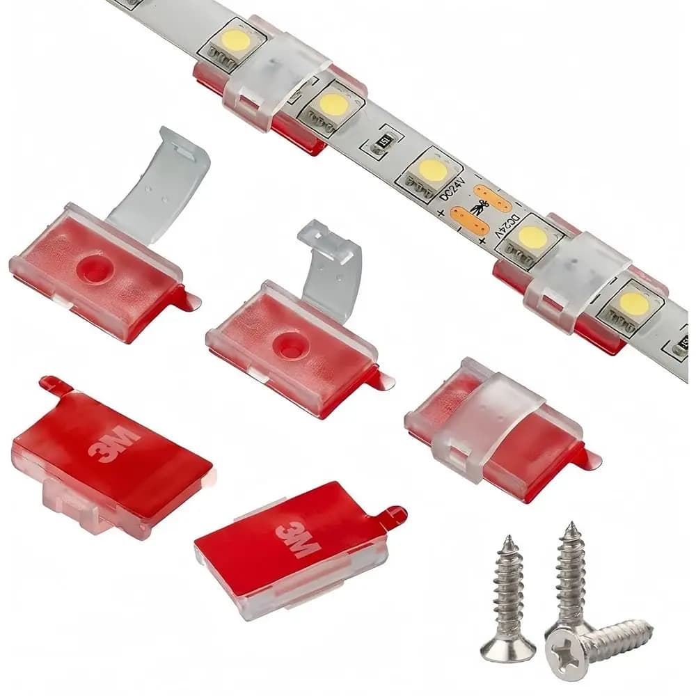 100 Pack LED Strip Light Brackets with Adhesive for 8-10mm Strips, 102 Screws Included