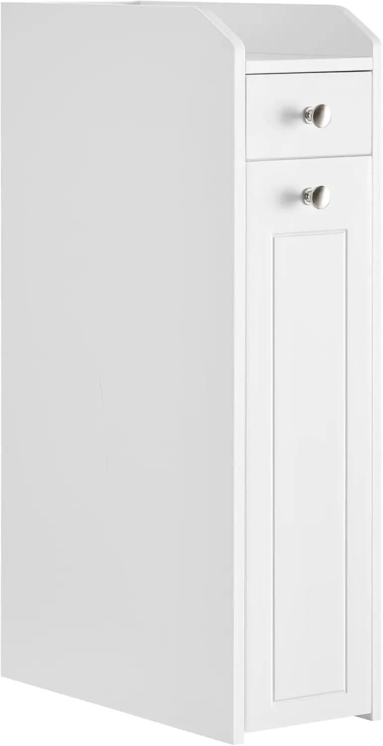 Slim Storage Cabinet, Narrow Storage Organizer with Slide Out Drawers, Freestanding Toilet Paper Holder, Small Space Skinny Cabi