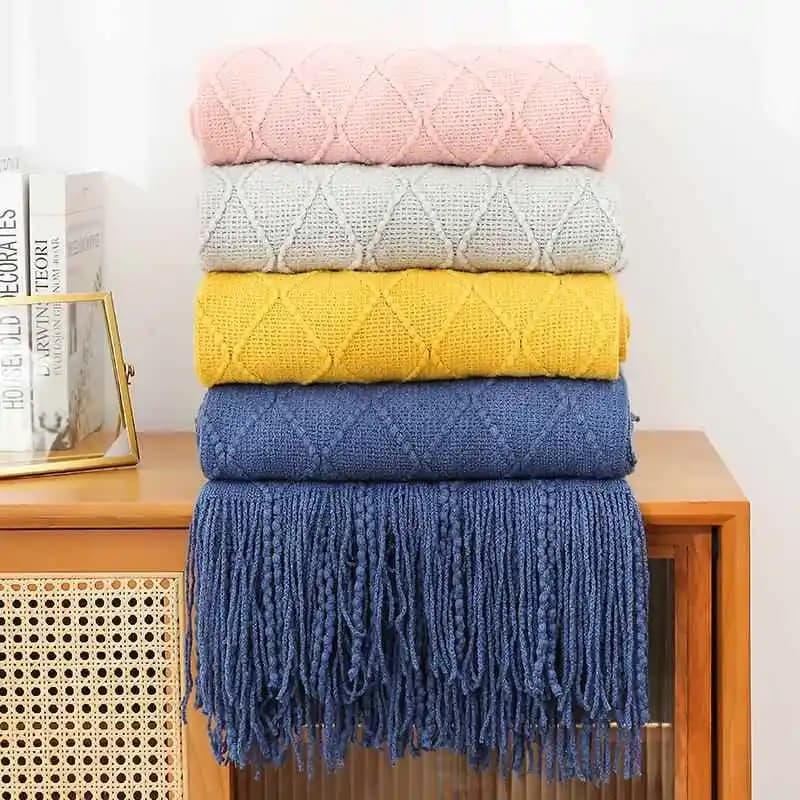 Knitted Blanket Sofa Cover Blanket Tassel Thin Air Conditioned Office Window Summer Nap Small Fur Blanket