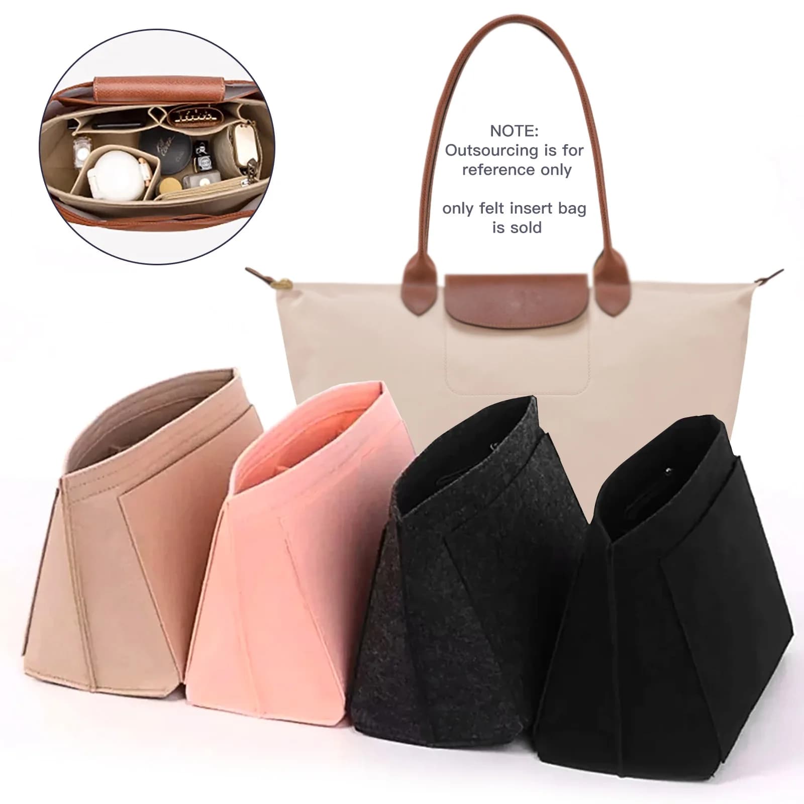 Felt Insert Lining Cosmetic Bag Fits For LongChamp,Handbag Support Liner Organizer Makeup Pouch