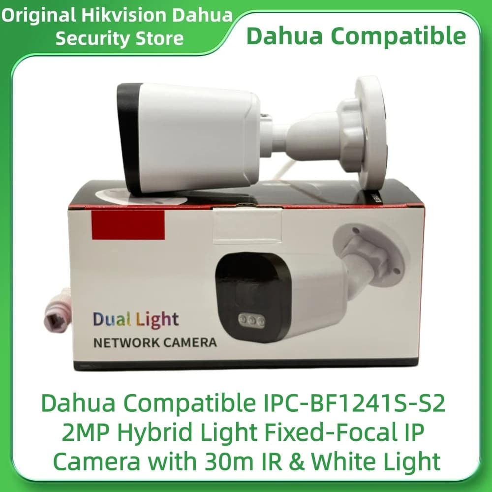 Telecamera IP Dahua Compatibile IPC-BF1241S-S2 2MP IPC-BF1441S-S2 4MP Ibrida con Luce Fissa, IR 30m e Luce Bianca, IP67 PoE