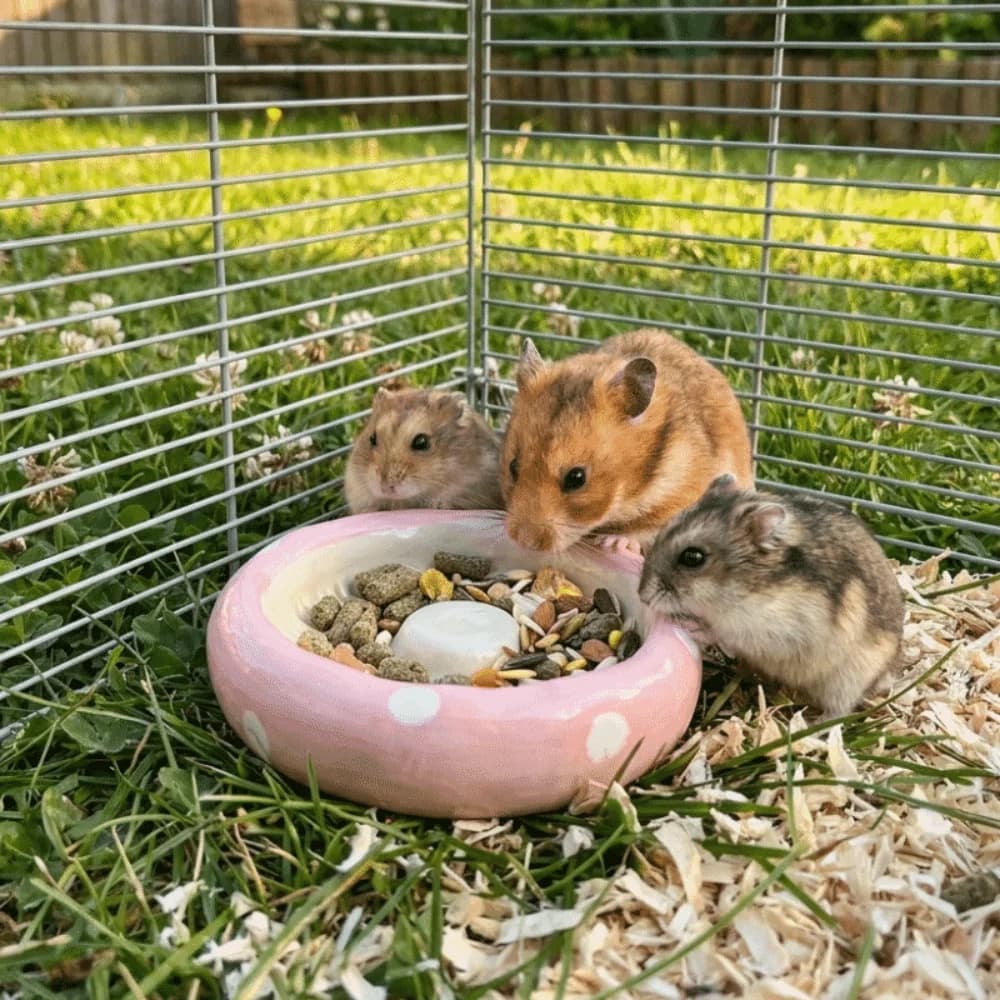 Ciotola in Ceramica a Forma di Fungo per Cibo per Criceti, Vassoio Multifunzionale Anti-Rovesciamento per Alimentazione Animali Domestici, Graziosa Fontanella per Acqua per Animali Domestici, Decorazione per Gabbia