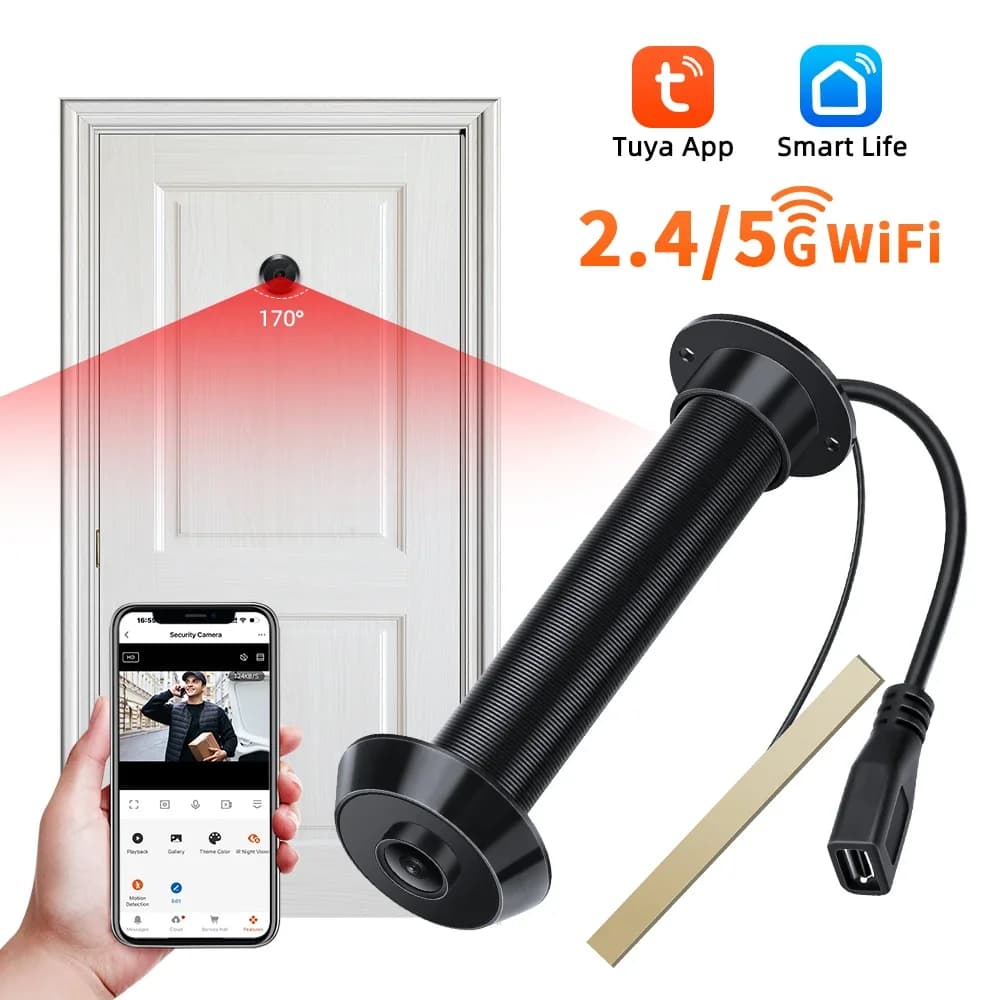 170 ° Telecamera grandangolare per spioncino per porta Visione notturna Mini Video Eye 2.4G/5G Telecamera Wifi Rilevazione movimento PIR Visualizzatore porta 1080P