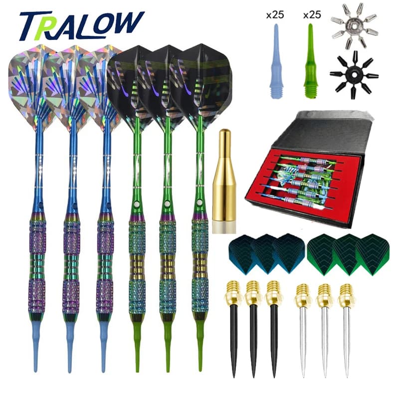 TRALOW Double Tips Darts Set Replaceable Soft Steel Tips Precision Grip For Electronic And Traditional Dartboard Sports Practice