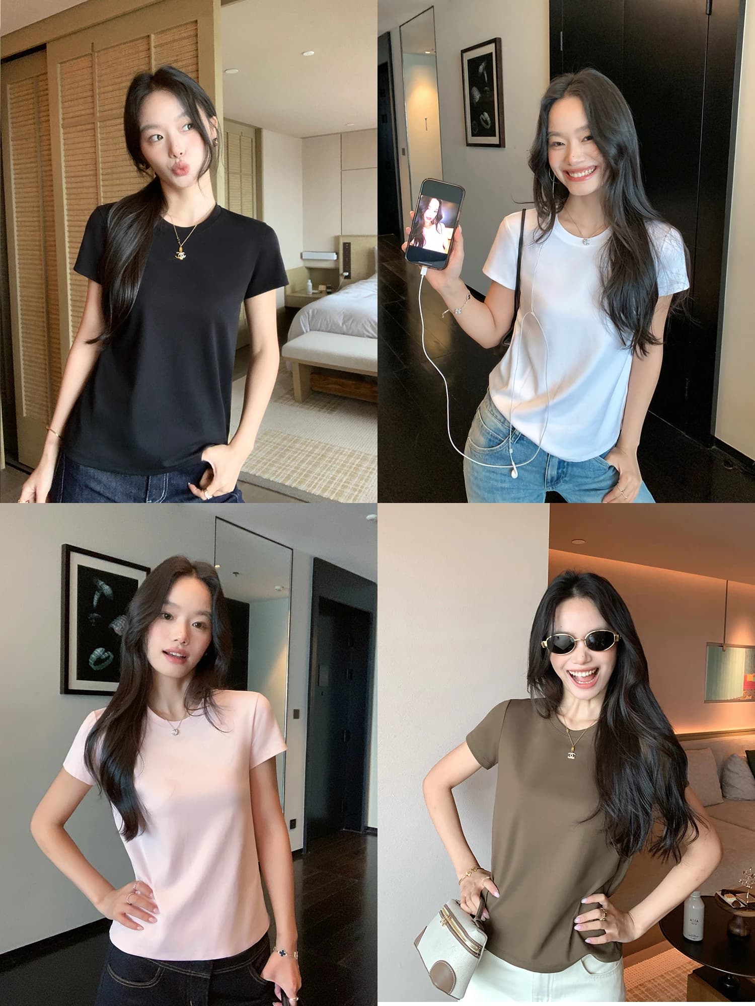 Pusumede Minimalist Knitted Short Sleeve round Neck T-Shirt Women's Slim Fit Shoulder Ladies Basic Cotton Polyester Blend Top