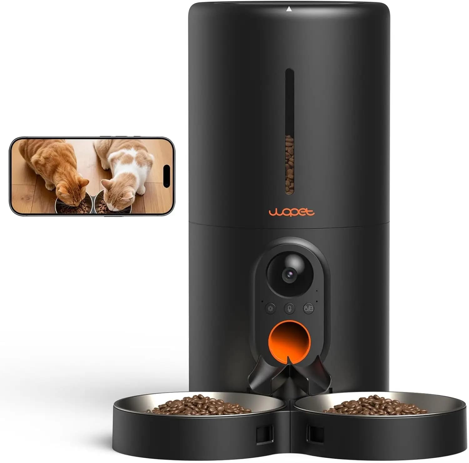 Distributore Automatico di Cibo per Gatti con Telecamera, Dispenser per Cani da 6L, Visione Notturna HD, Archiviazione WiFi su Scheda SD, Audio Bidirezionale per Animali Domestici