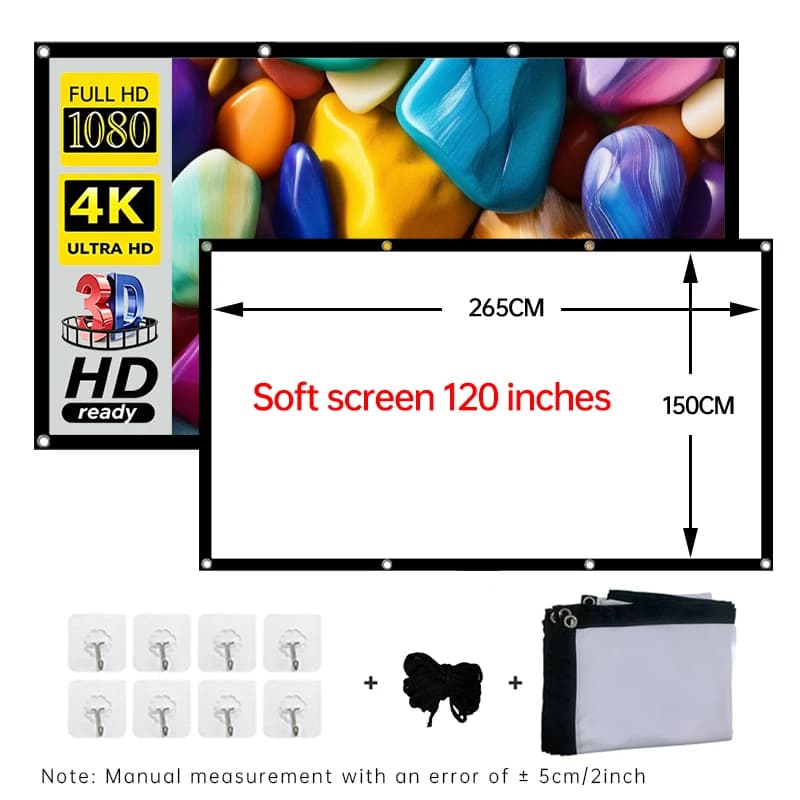 120 Inch 16:9 Foldable Soft Projector Screen 4K HD Portable Projection Screen with Grommets for Home Theater Outdoor Movie