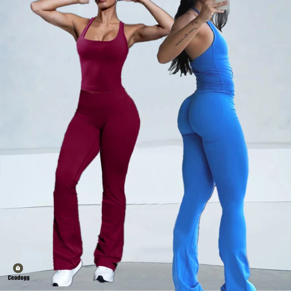 2PCS Gym Women Suit Dfmpact Halter Seamless Yoga Set Top Flare Wide Pant Workout Clothes Outfit Fitness Legging Sportswear XP389