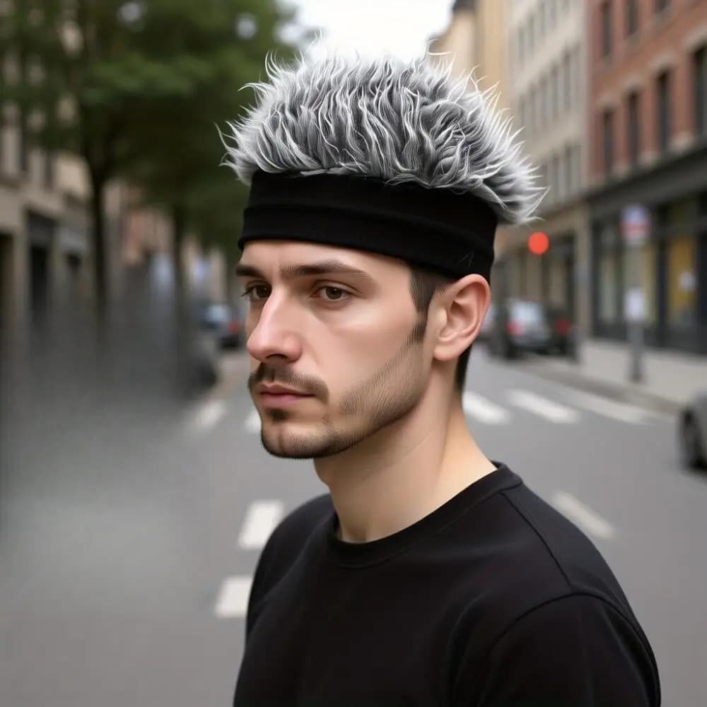 Cappello parrucca unisex con capelli finti grigi a punta e berretto