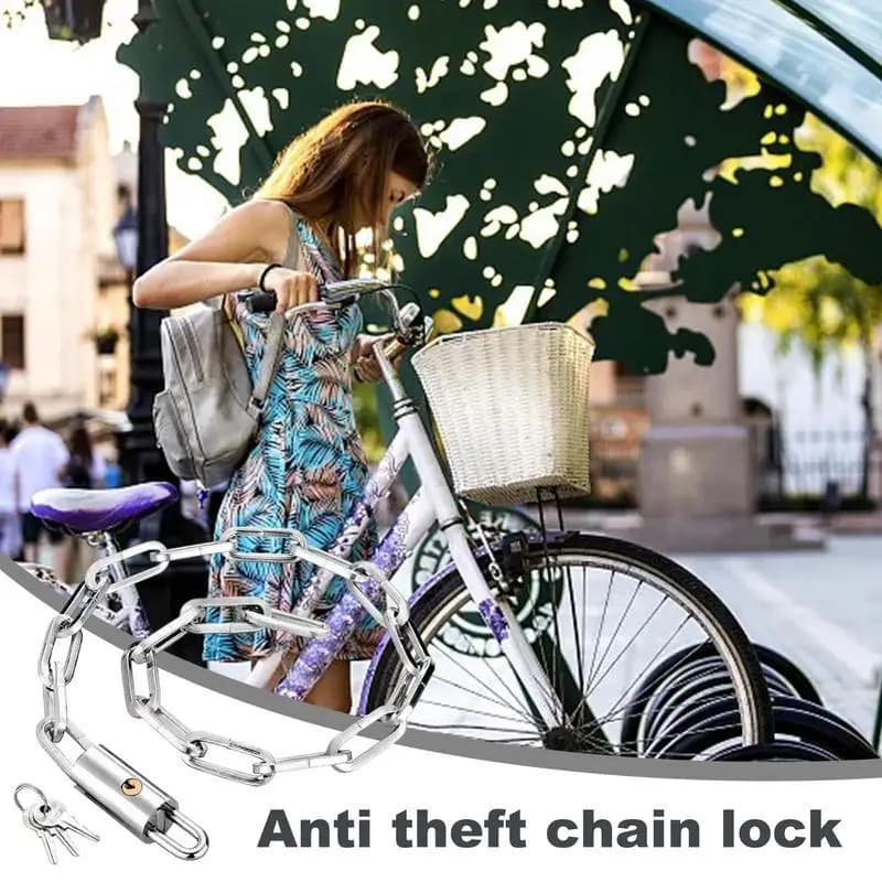 Lucchetto a catena per bici Lucchetto per bici antifurto Lucchetto a catena in acciaio con chiavi Catena di sicurezza extra lunga Accessori per bici spessi e resistenti per