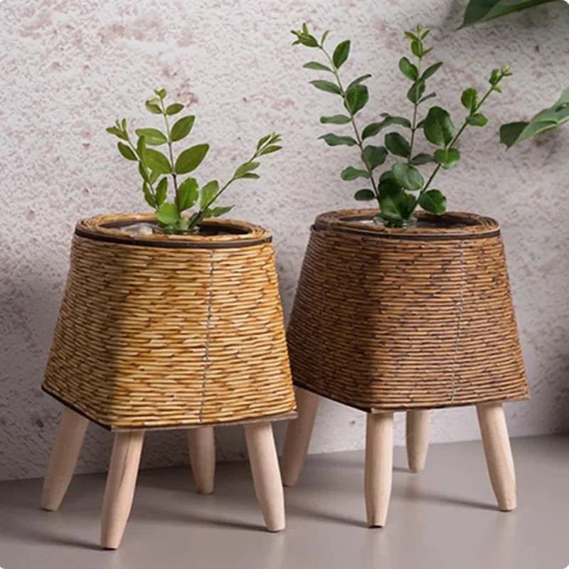 Fashion Rattan Braided Flower Pot Creative Flowers with Removable Legs Hand woven Durable Plant Support