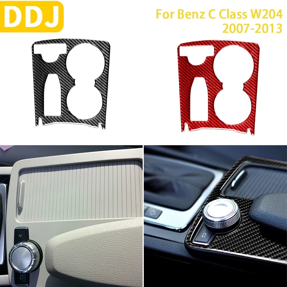 Per Mercedes Benz classe C W204 2007 2008 2009 2010 2012 2013 accessori in fibra di carbonio Car Interior Cup Holder Panel Trim Sticker