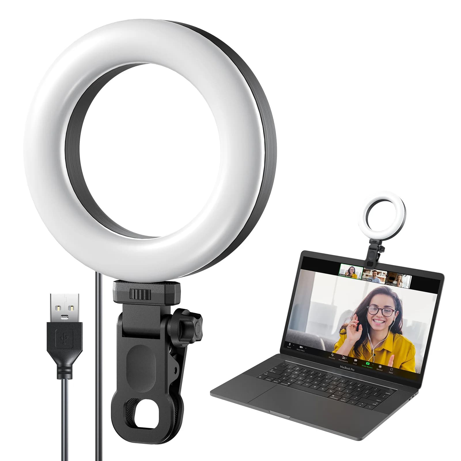 Anello luminoso pixel da 12 cm con clip Luci di riempimento a LED dimmerabili Interfaccia USB per selfie Live Stream Trucco YouTube Video Photo Studio