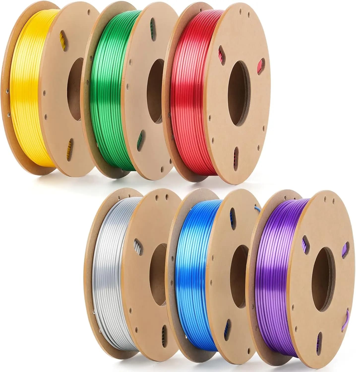 Filamento per Stampante 3D in PLA Seta - Set di 6 Colori Lucidi, Super Brillanti e Lisci, Ideale per Principianti e Progetti Fai-da-Te