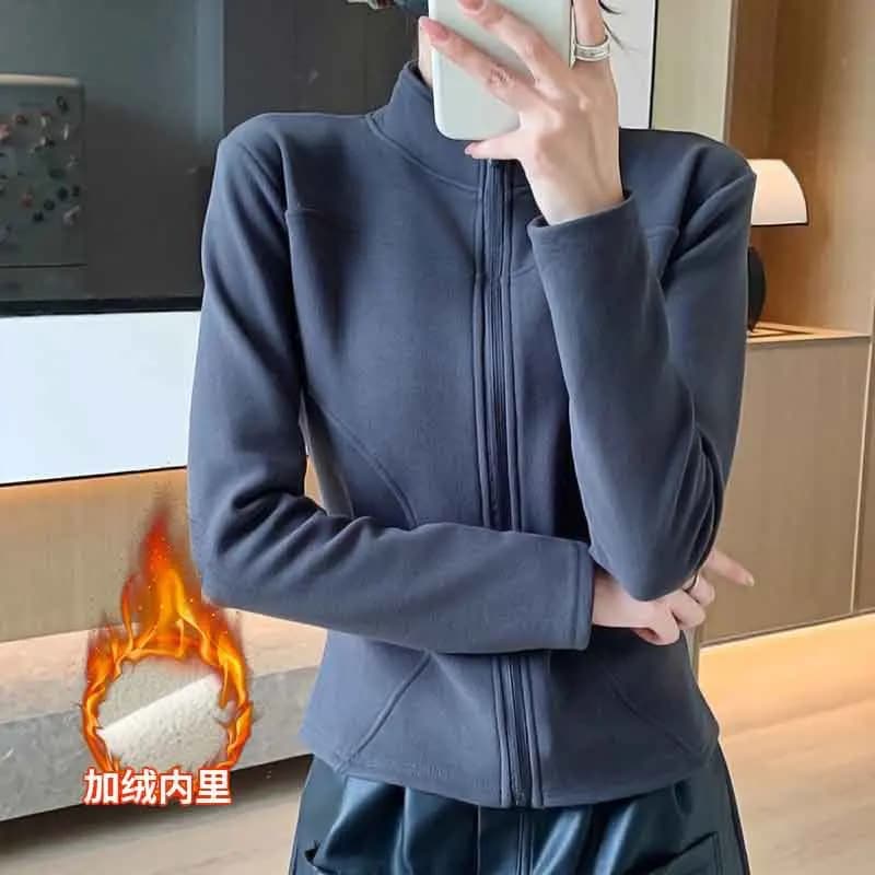 1 pz autunno inverno donna giacca sportiva termica slim fit cappotto da allenamento a maniche lunghe top antivento cappotto sportivo da donna con colletto alla coreana