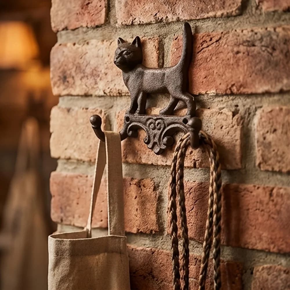 Cast Iron Cat Shaped Double Hook, Rural Retro Decorative Clothes Hanger, Heavy-duty Wall Hanging Clothes Hook Home Decoration