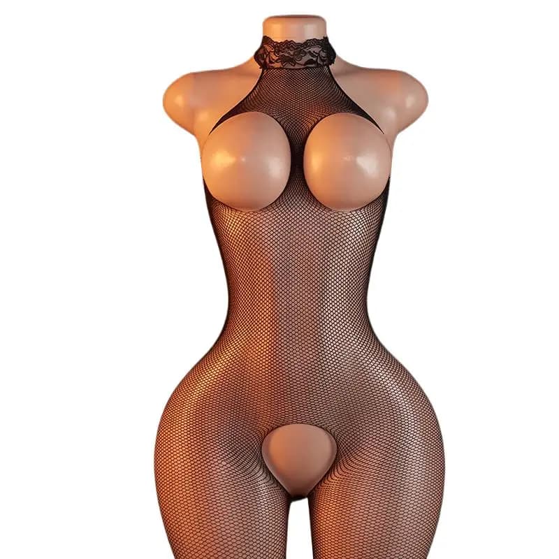 Rete da pesca trasparente, body intero, lingerie erotica scavata, bodystocking sexy con cavallo aperto, intimo da donna