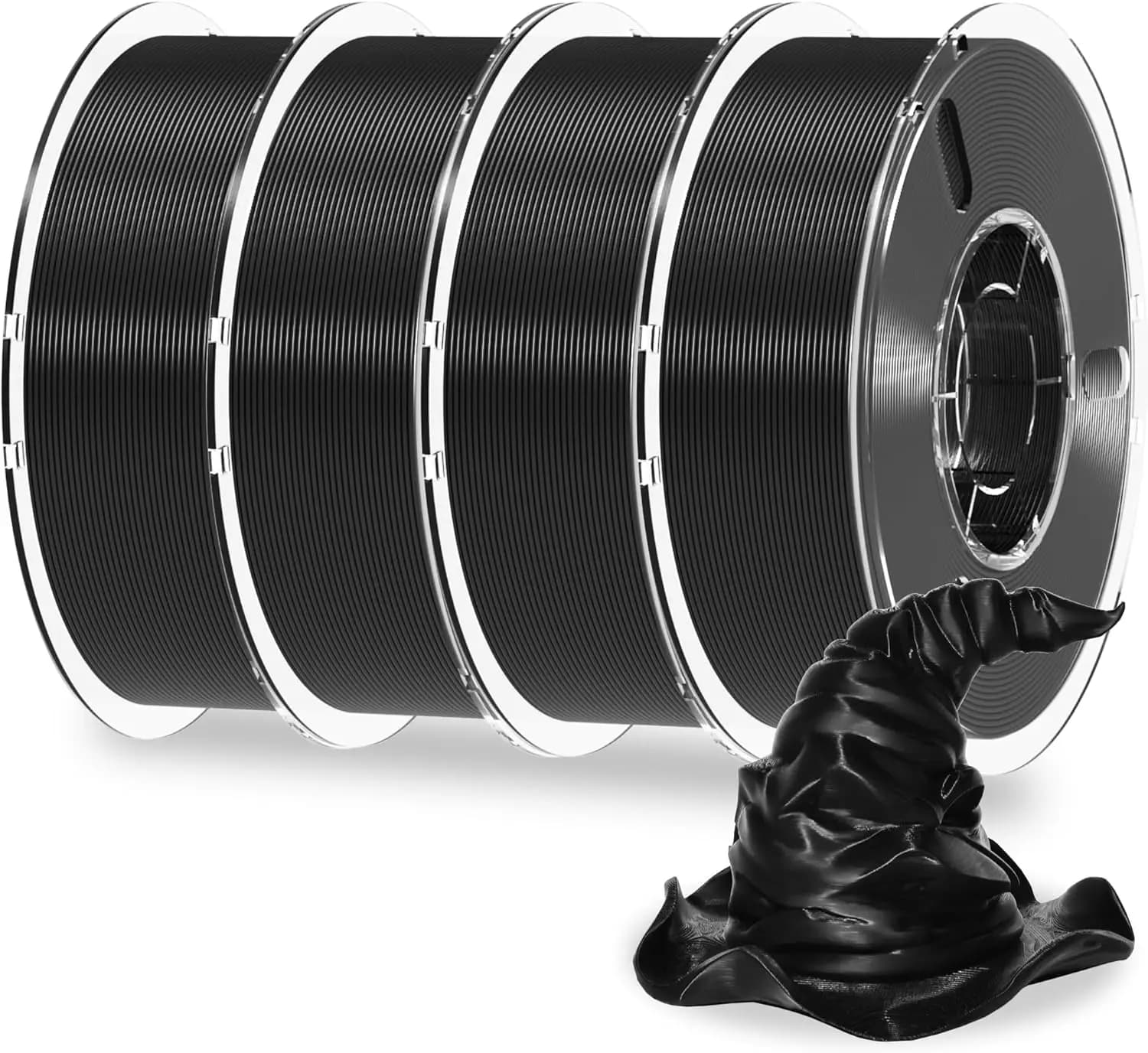 Filamento per Stampante 3D PLA+ 4KG 1.75mm, Resistenza Migliorata, Nero 4 Bobine, Compatibile con la Maggior Parte delle Stampanti FDM