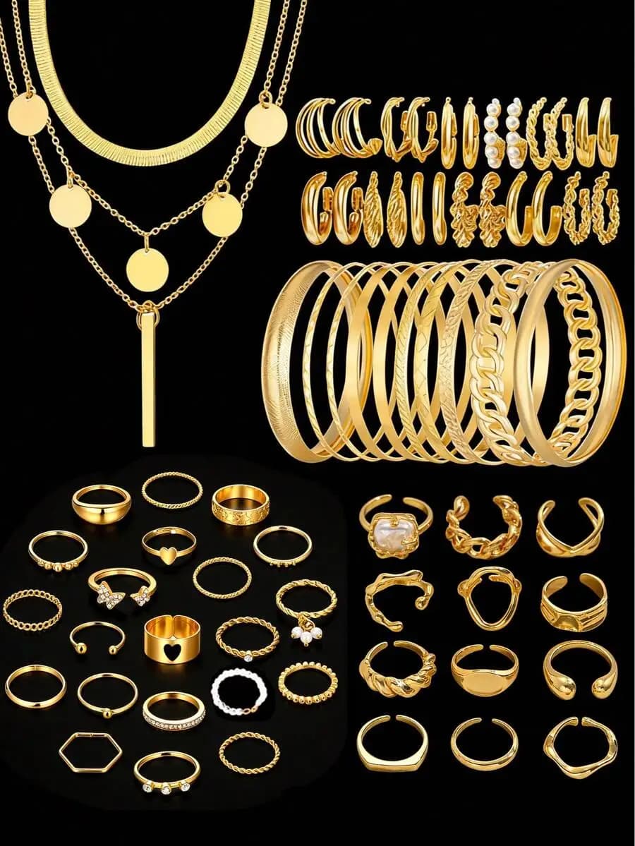 Set di gioielli vintage boho con anelli, orecchini, bracciali e collane per donna