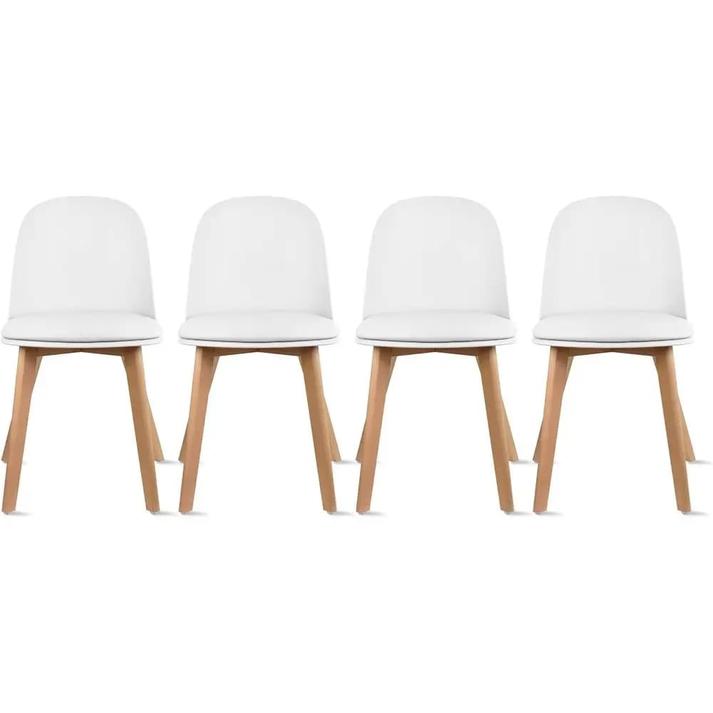 Sedie da Pranzo Ergonomiche Impilabili - Scocca in Plastica Bianca con Cuscino in Pelle PU e Gambe in Legno per Uso Interno/Esterno