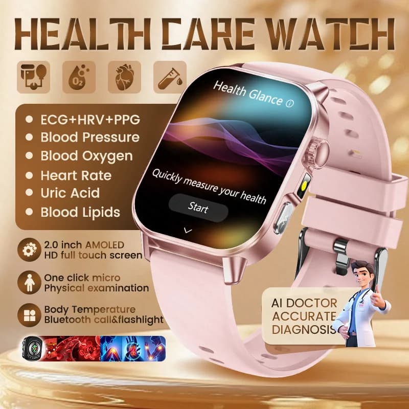 Nuovo Smartwatch con ECG e AI per Diagnosi Accurata, Monitoraggio di Pressione Sanguigna, Ossigeno nel Sangue, Frequenza Cardiaca, Chiamate BT, per Donne