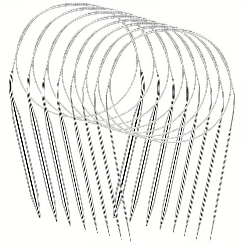 Set di 11 Ferri Circolari per Maglia in Acciaio Inossidabile, Ferri da Maglia Rotondi da 80CM per Coperte, Sciarpe e Maglioni