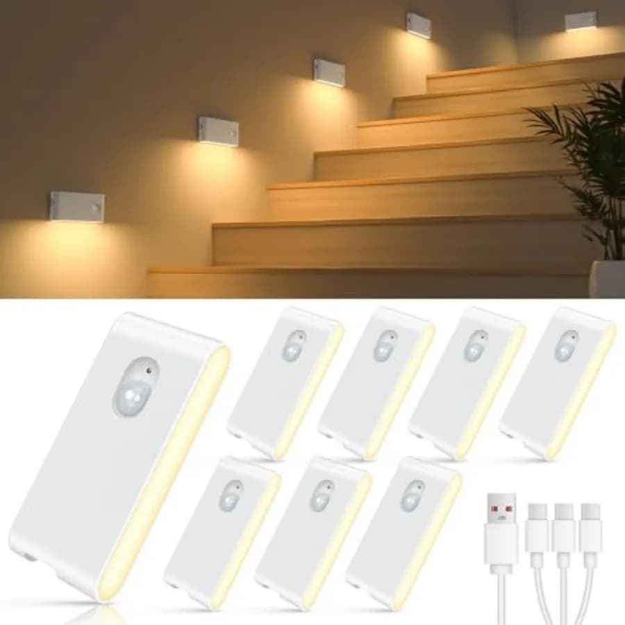Luci Notturne Ricaricabili, Luci Notturne Calde con Sensore di Movimento, Luci Wireless per Scale Interne, Corridoi, Cucine, Armadi