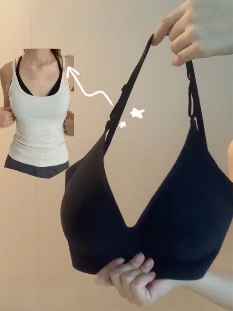 Sexy Backless One-Piece Wireless Bra Women's Neck Hanging Back Beauty Underwear Small Chest Illusion Summer Nylon Fabric
