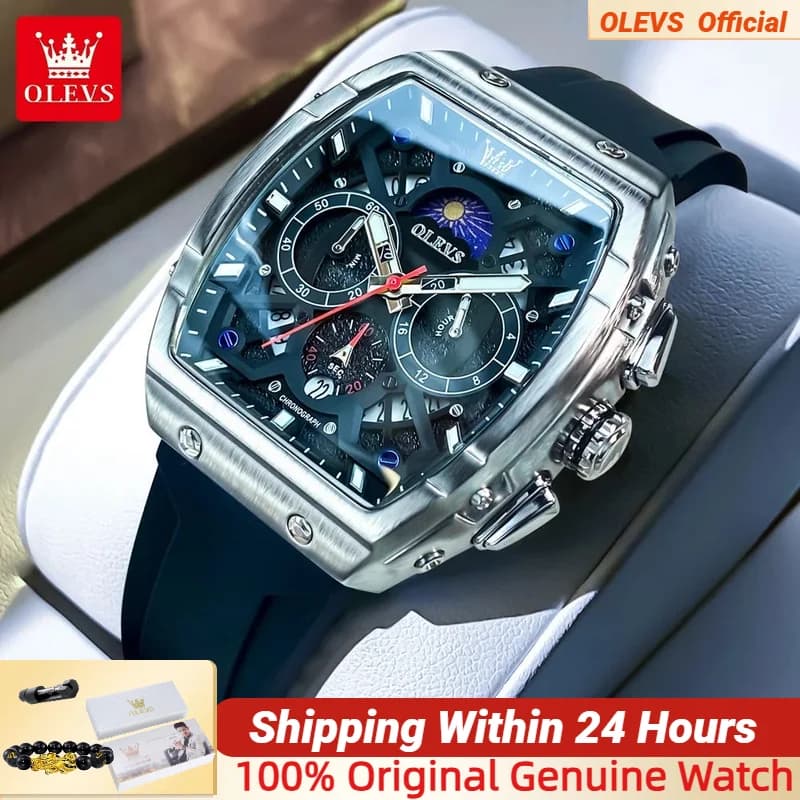 OLEVS 2942 Orologi da uomo Orologi impermeabili per uomo Hollow Luminoso Fasi lunari Data Orologio da polso al quarzo di lusso Reloj Hombre