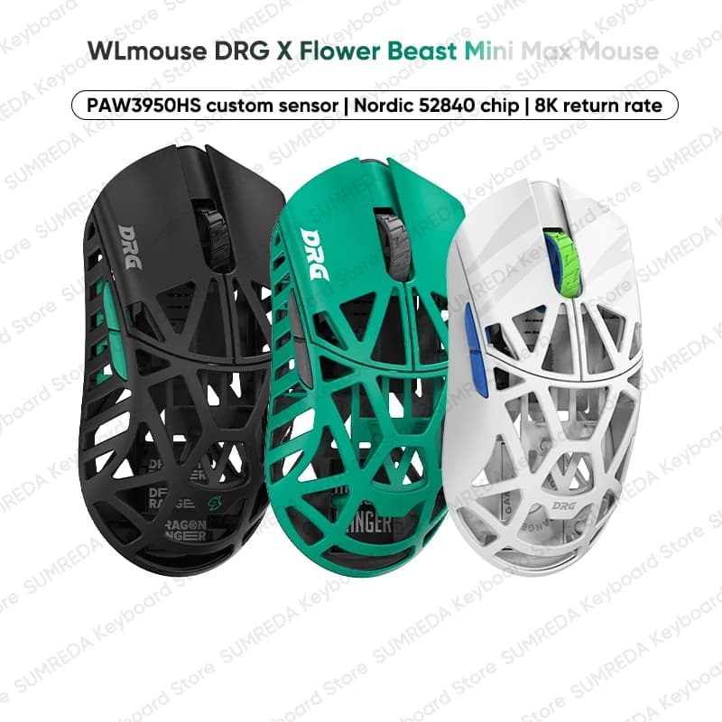 WL MOUSE DRG Flower Beast Mini Max Mouse PAW3950HS 8K Magnesium Alloy Hollow 2.4G Wired FPS Gaming Mouse PC Accessories Gifts