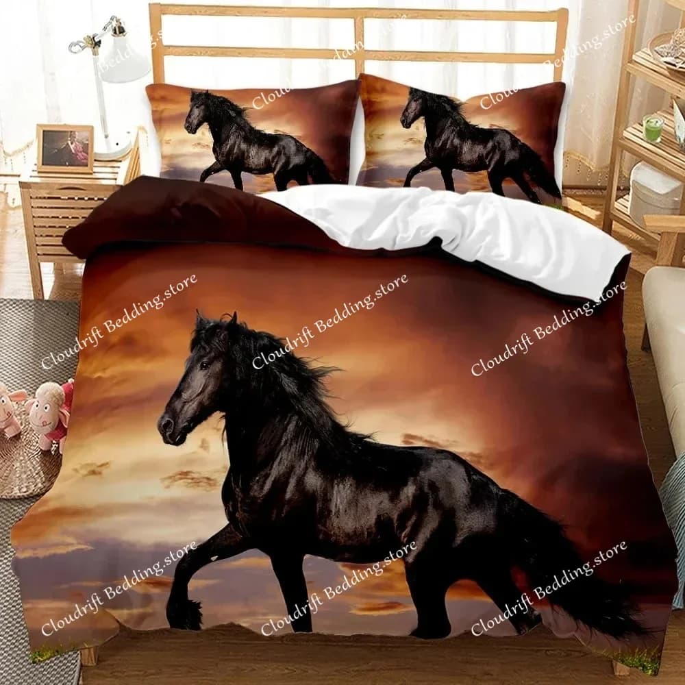 Horse Duvet Cover Set Horse Running In Starry Sky Print Twin Bedding Set for Adults Animal Queen King Size Polyester Qulit Cover