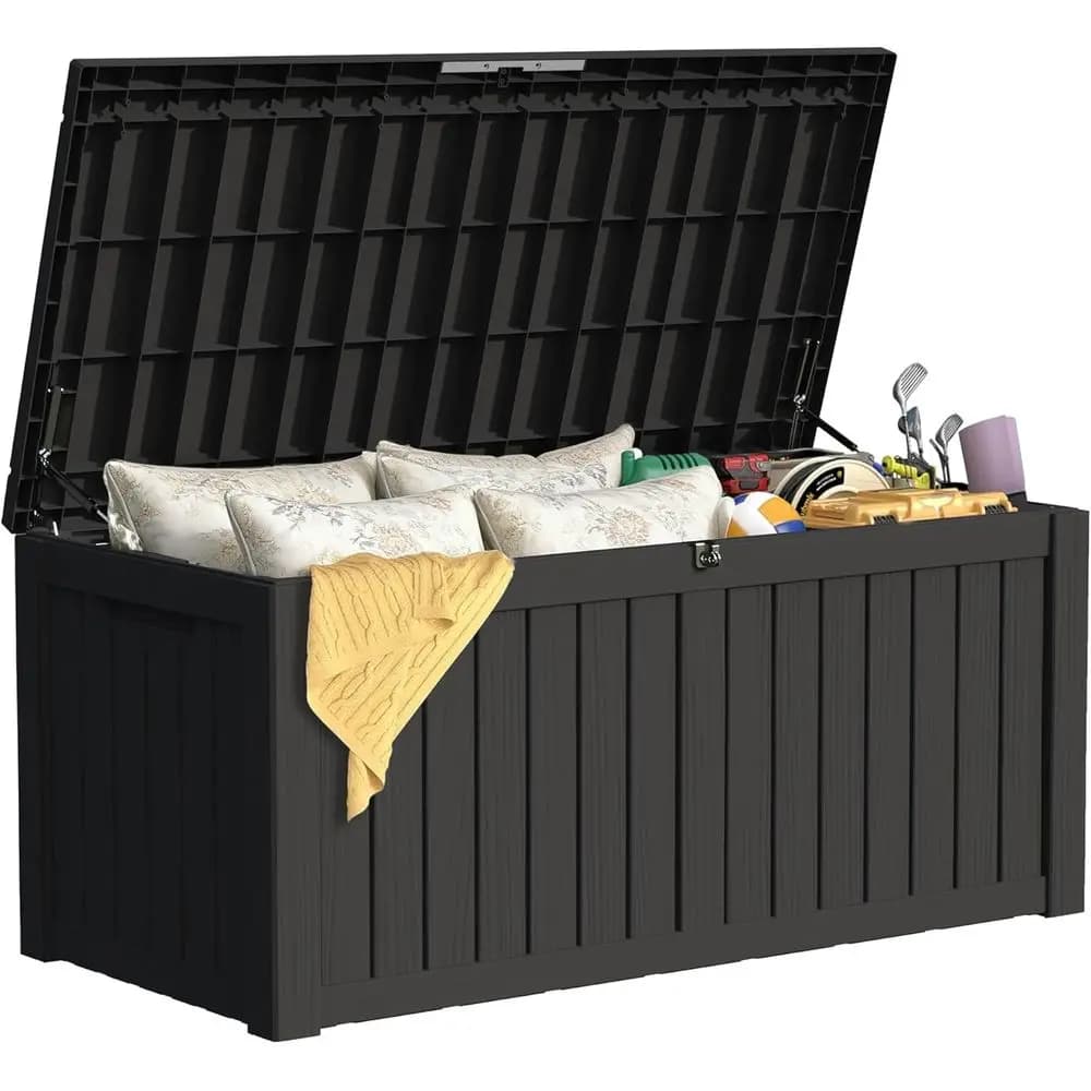 Contenitore da Esterno da 150 Galloni con Seduta a Panca, Coperchio Bloccabile, Ideale per Giardino, Piscina e Patio