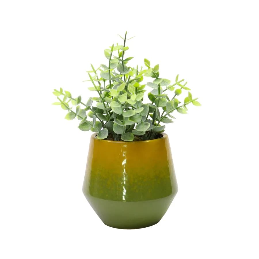 8.3 H Artificial Eucalyptus Plant in Green and Yellow Shaped Ceramic Pot