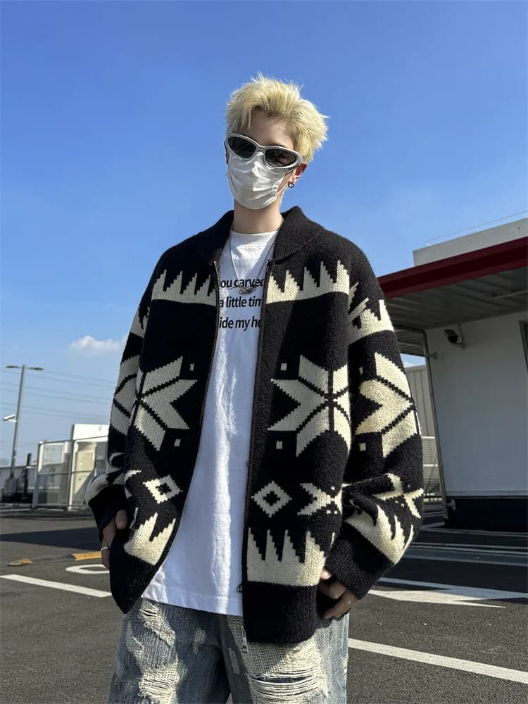 Loose Knitted Sweater Jacket for Men Casual American Style Couple's Open Cardigan Sweater Trendy Brand Turn-down Collar Knitwear