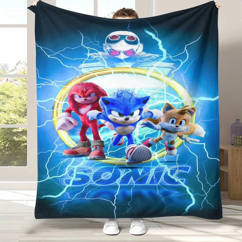 Retro S-Sonic Cartoon Game Flannel Blanket,Ultra Soft Warm Plush Throw for Home Bedroom Bed Sofa Cover Camping Picnic gift