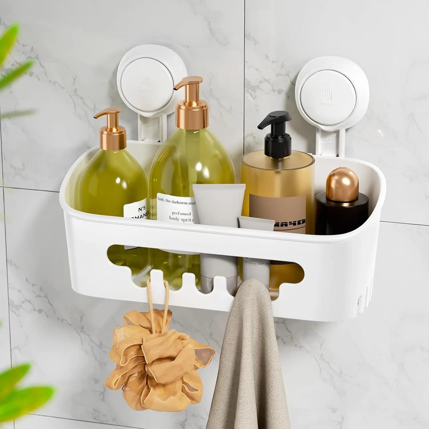 Suction cup shower shelf, removable bathroom shelf with powerful holding up to 10 kg, white waterproof organizer
