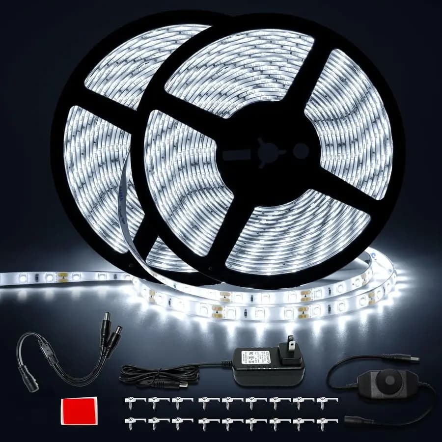 Waterproof LED Strips, White Diurnal Light 6000K IP44, Bright Tape 15M 12V, Wall decal Strong 3M, for Home, Kitchen, Patio
