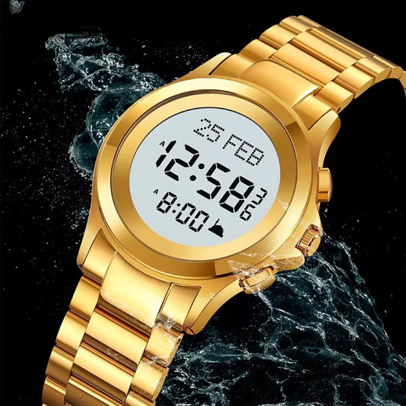 Islamic Azan Watch in Arabic & English with Prayer Alarm Qibla Pointer Fajr Time for Men & Women Ramadan Gift