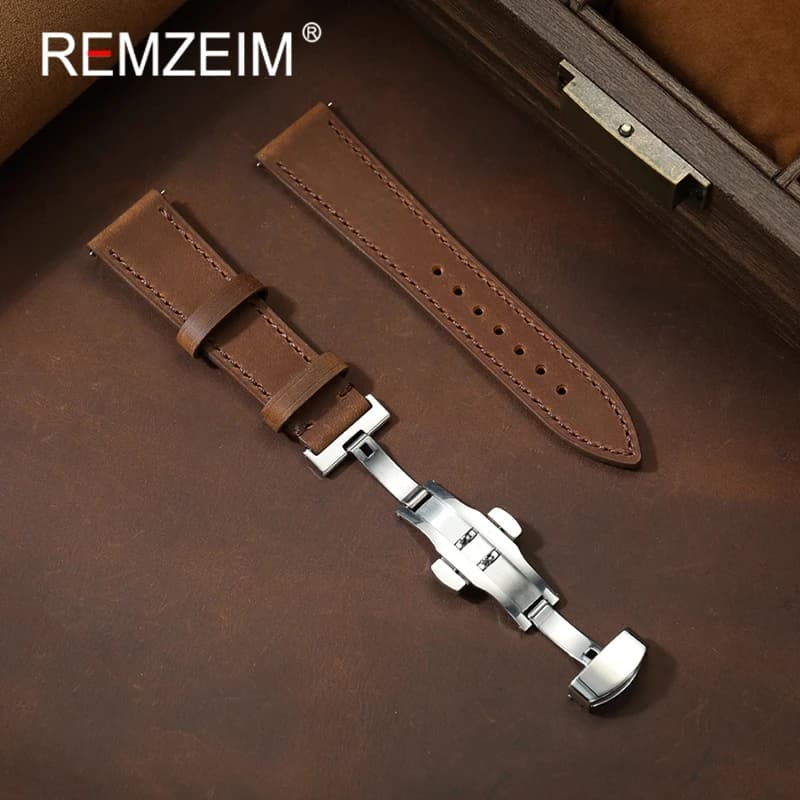 Men Women Unisex Crazy Horse Leather Watch Bands 18mm 20mm 22mm Wrist Bracelets Vintage Quick Release Smartwatch Watchband