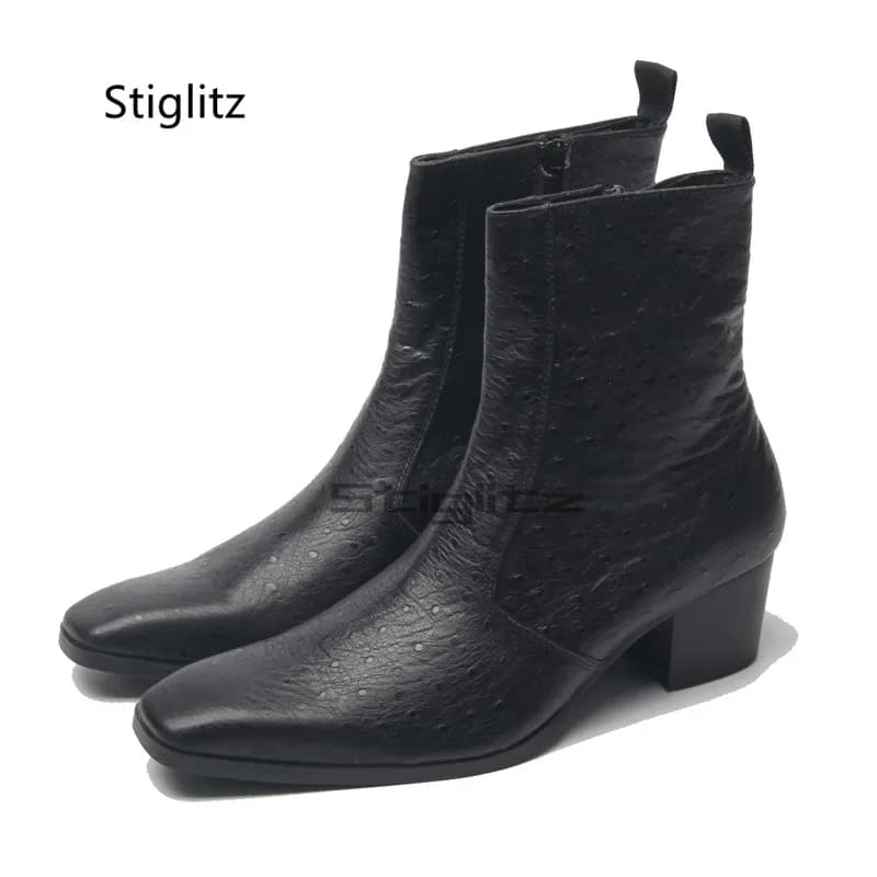 Stivali da uomo Chelsea con punta quadrata piccola Stivaletti con tacco alto da passerella Stivali eleganti da lavoro in vera pelle britannica Scarpe invernali