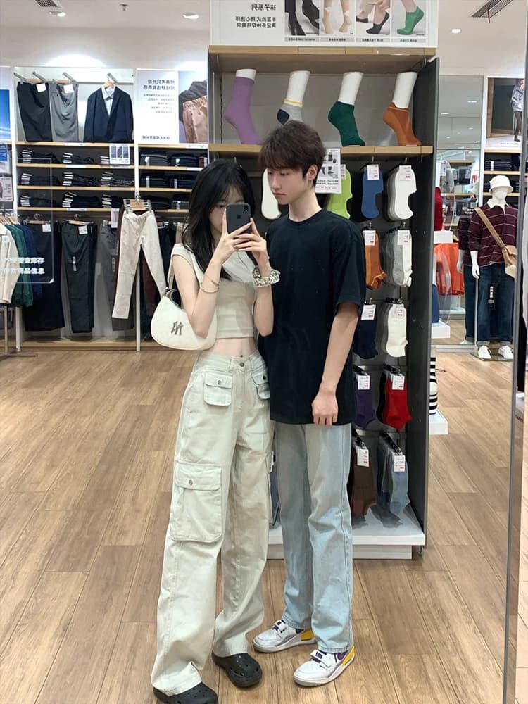 American High Street Spicy Girl Vibe White Jeans Women Summer Thin Design Straight Leg Wide Leg Thin Cotton Workwear Trousers