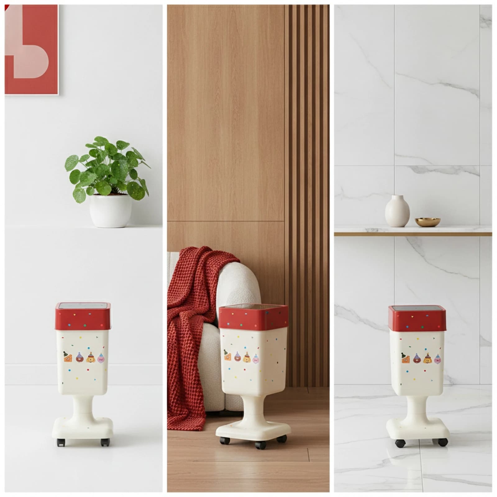 Garbage Can with Lid and Wheels Portable Wheeled Waste Bin Waste Bin with Lid Long-Lasting Wastebasket Slim for Living Room