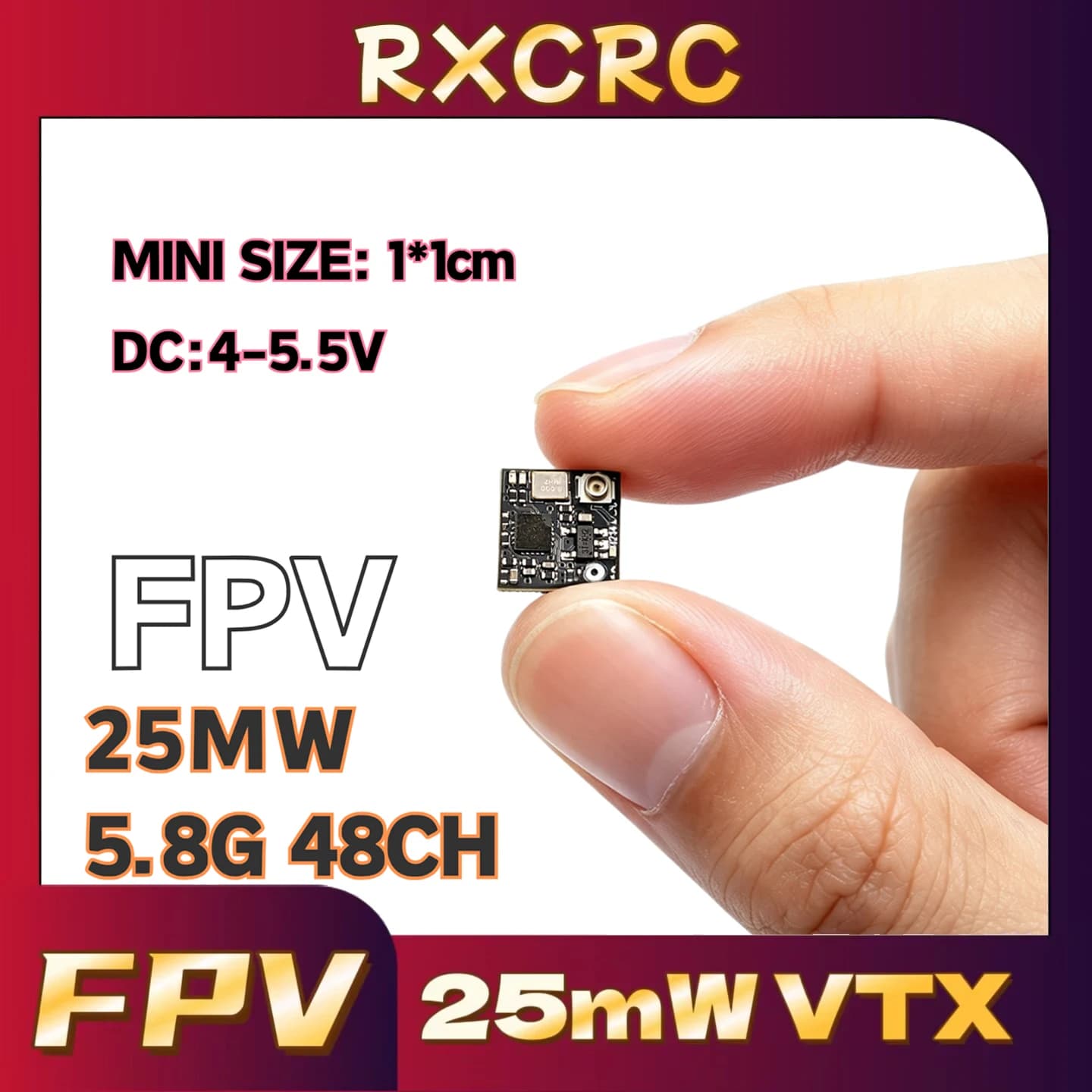 RXCRC 5.8GHz 48CH FPV 25mW Analog Video Transmitter Module 10mm Ultra-Compact Support OSD,For FPV Drone RC Aircraft Fixed Wing.